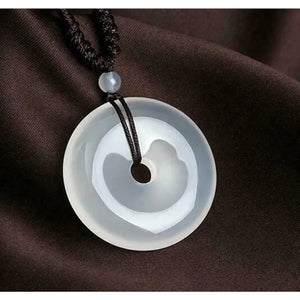 Natural Agate Amulet Jade Pendant Circle Donut Necklace