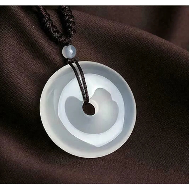 Natural Agate Amulet Jade Pendant Circle Donut Necklace