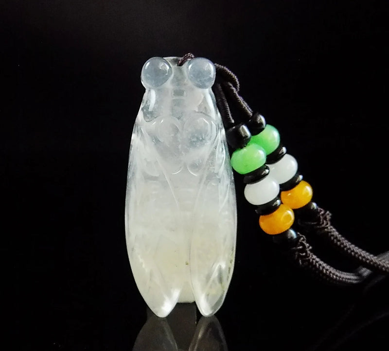 Natural Albite Jade Pendant Shuimo Jade Carved Cicada Pendant Necklace