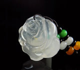 Natural Albite Jade Pendant Shuimo Jade Carved Peony Flower Beads Necklace