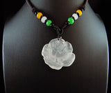 Natural Albite Jade Pendant Shuimo Jade Carved Peony Flower Beads Necklace