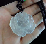 Natural Albite Jade Pendant Shuimo Jade Carved Peony Flower Beads Necklace