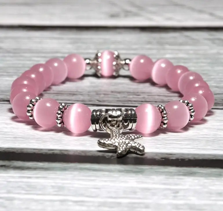 Cat Eyes Stone Bracelet Women Starfish Pendant Birthday Gift