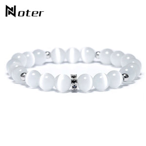 Natural Cat Eyes Stone Bracelet Women Pave Setting Zircon Beaded Bracelet