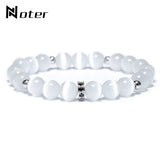 Natural Cat Eyes Stone Bracelet Women Pave Setting Zircon Beaded Bracelet