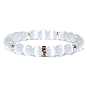 Natural Cat Eyes Stone Bracelet Women Pave Setting Zircon Beaded Bracelet