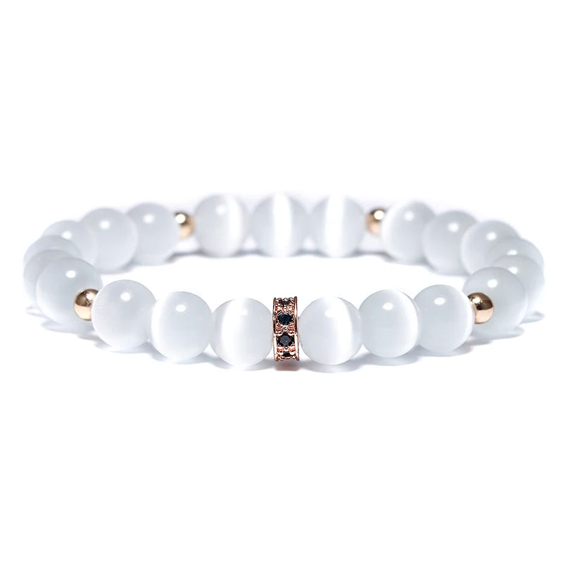 Natural Cat Eyes Stone Bracelet Women Pave Setting Zircon Beaded Bracelet