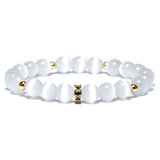 Natural Cat Eyes Stone Bracelet Women Pave Setting Zircon Beaded Bracelet
