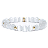 Natural Cat Eyes Stone Bracelet Women Pave Setting Zircon Beaded Bracelet