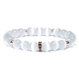 Natural Cat Eyes Stone Bracelet Women Pave Setting Zircon Beaded Bracelet