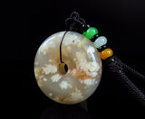 Natural Cherry Blossom Agate Pendant Coin Necklace