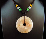 Natural Cherry Blossom Agate Pendant Coin Necklace