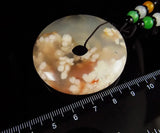 Cherry Blossom Agate Peace Coin Pendant with Jade Necklace