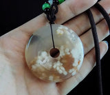 Cherry Blossom Agate Peace Coin Pendant with Jade Necklace
