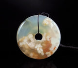 Cherry Blossom Agate Peace Coin Pendant with Jade Necklace