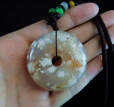 Natural Cherry Blossom Agate Pendant Coin Necklace