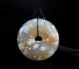 Natural Cherry Blossom Agate Pendant Coin Necklace