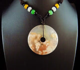 Cherry Blossom Agate Peace Coin Pendant with Jade Necklace