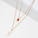 Natural Red Coral Stone Beaded Necklace for Women