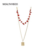 Natural Red Coral Stone Beaded Necklace for Women
