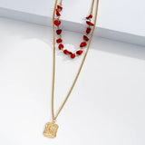 Natural Red Coral Stone Beaded Necklace for Women