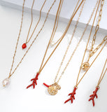 Natural Red Coral Stone Beaded Necklace for Women