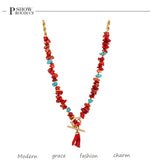 Natural Red Coral Stone Beaded Necklace for Women