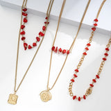 Natural Red Coral Stone Beaded Necklace for Women
