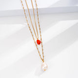 Natural Red Coral Stone Beaded Necklace for Women