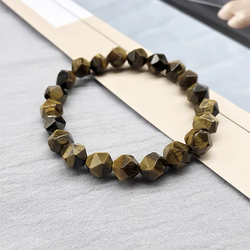 Natural Faceted Tiger Eyes Bracelet 8mm Stone Strand
