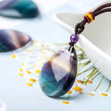 Natural Fluorite Water Drop Pendant Reiki Healing Crystal Pendulum