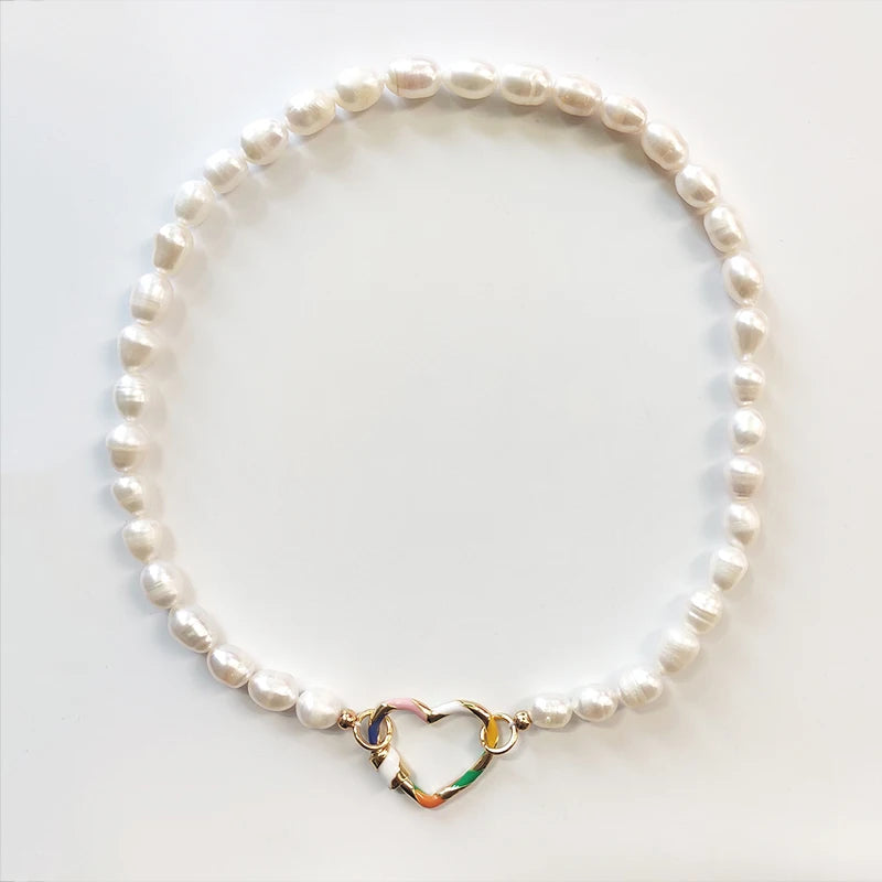 Natural Freshwater Choker Colorful Spiral Pendant Heart-shaped Jewelry