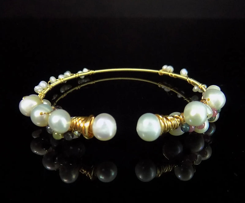 Freshwater Pearl Bracelet Tourmaline Beads Bangle