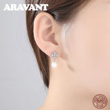 Freshwater Pearl Drop Earrings 6MM Snowflake Earring 925 Sterling Silver