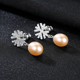 Freshwater Pearl Drop Earrings 6MM Snowflake Earring 925 Sterling Silver