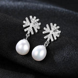 Freshwater Pearl Drop Earrings 6MM Snowflake Earring 925 Sterling Silver