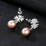 Freshwater Pearl Drop Earrings 6MM Snowflake Earring 925 Sterling Silver