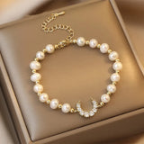 Natural Freshwater Pearl Crystal Moon 14K Filled Bracelet