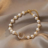 Natural Freshwater Pearl Crystal Moon 14K Filled Bracelet