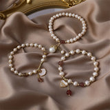 Freshwater Pearl Fritillaria Red Agate Love Pendant Bracelet