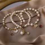 Freshwater Pearl Fritillaria Red Agate Love Pendant Bracelet