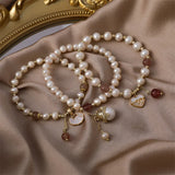 Freshwater Pearl Fritillaria Red Agate Love Pendant Bracelet