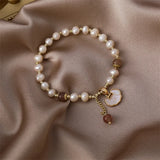 Freshwater Pearl Fritillaria Red Agate Love Pendant Bracelet
