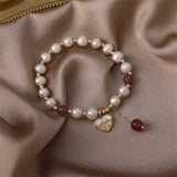 Freshwater Pearl Fritillaria Red Agate Love Pendant Bracelet