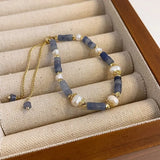 Natural Freshwater Pearl & Jade Stone 14K Filled Ladies Charm Bracelet