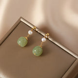 Freshwater Pearl & Nephrite Jade Stone 14K Filled Tassels Stud Earrings