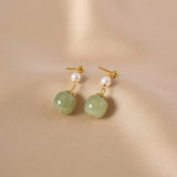 Freshwater Pearl & Nephrite Jade Stone 14K Filled Tassels Stud Earrings