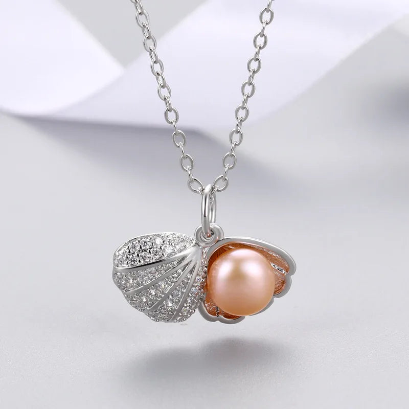 Natural Freshwater Pearl Shell Pendant Necklace, Retro Women's Gift