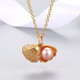 Natural Freshwater Pearl Shell Pendant Necklace, Retro Women's Gift