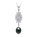 Freshwater Pearl Pendant Necklace Zircon 925 Sterling Silver Wedding Jewelry